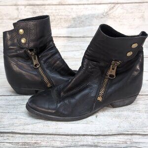 Fimma Italy Black Leather Hidden Wedge Zipper Button Ankle Boots Women 38